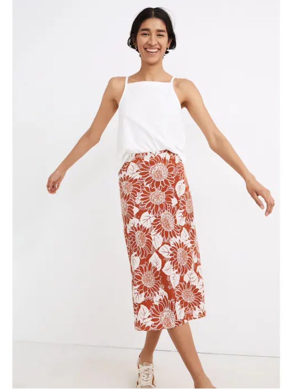 Madewell Silk Midi Slip Skirt in Sunflower Season Size 2